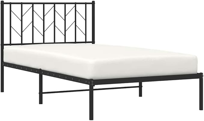 Bed Frame Black Powder-Coated Steel Single Bed Frame Easy Assembly for Bedroom