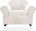 PrinceDeco Velvet Plush Couch Cover Stretch 2 Piece Chair Cover Chair Slipcover Washable Furniture Protector Couch Soft with Elastic Bottom Armchair Cover Width Up to 49 Inch(Small, Porcelain)