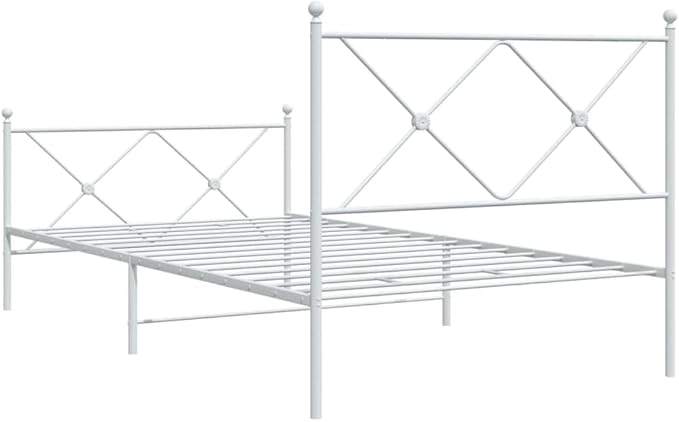 vidaXL Elegant White Steel Single Bed Frame with Headboard/Footboard - Under-Bed Storage - Metal Slats - 81.5"x41.3"x35.6"