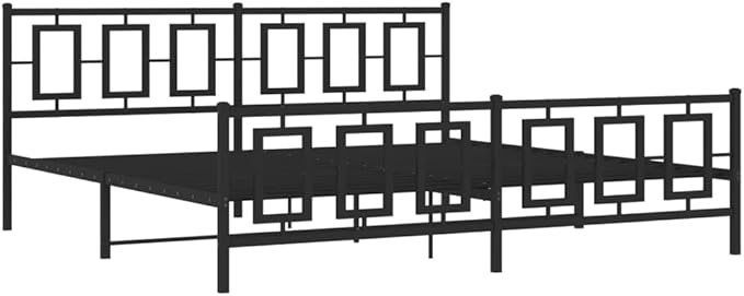 vidaXL Bed Frame Black Powder-Coated Steel 76x80 in Bed Frame