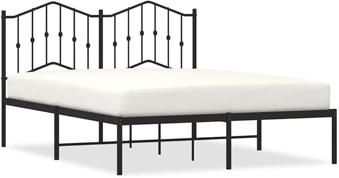 King Size Metal Bed Frame with Headboard, Sturdy Powder-Coated Steel Construction, 61.4" x 81.5" Dimensions, Under-Bed Storage Space, Modern Black Finish for Bedroom or Guest
