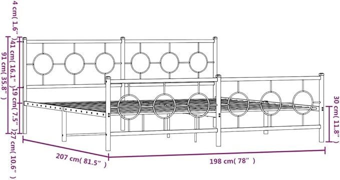 vidaXL Bed Frame Black Powder-Coated Steel Full Bed Frame Rectangular