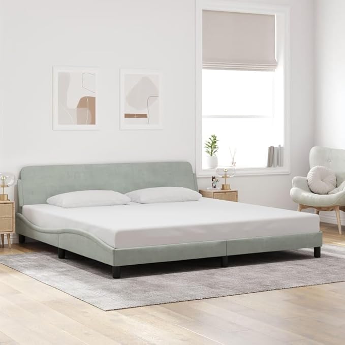 Light Gray Velvet Bed Frame with Storage, Modern Single Size Upholstered Platform for Small Spaces Light Gray, 77.0 x 85.8 x 29.3 in