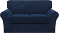 FantasDecor 3 Piece Sofa Covers Velvet for 2 Cushion Couch Stretch Loveseat Slipcover with Individual Seat Elastic Furniture Protector for Pets (Loveseat, Navy)