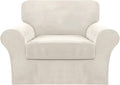 FantasDecor 2 Piece Chair Sofa Covers 85% Polyester, 15% Spandex for Living Room Slipcovers with Individual Cushion Elastic Furniture Protector for Pets, Machine Washable (Armchair, Ivory)
