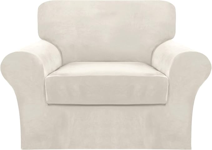 FantasDecor 2 Piece Chair Sofa Covers 85% Polyester, 15% Spandex for Living Room Slipcovers with Individual Cushion Elastic Furniture Protector for Pets, Machine Washable (Armchair, Ivory)