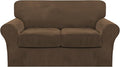 FantasDecor 3 Piece Sofa Covers Velvet for 2 Cushion Couch Stretch Loveseat Slipcover with Individual Seat Elastic Furniture Protector for Pets (Loveseat, Bronze Brown)