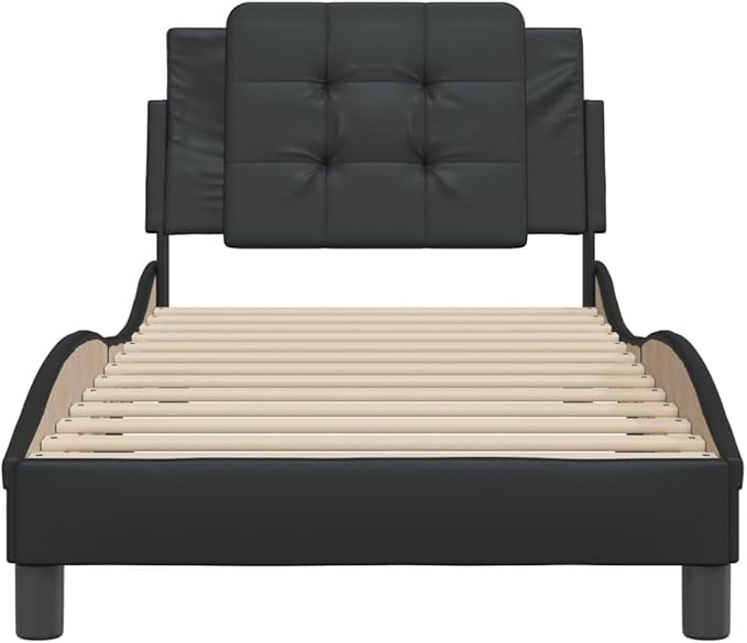 Single Bed Frame Black Faux Leather Upholstered Platform Bed with Headboard Modern Durable Design for Bedroom Guest Room 41.3 x 81.9 x 29.3 Inches