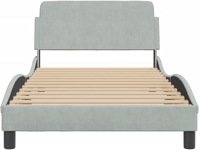 Light Gray Velvet Bed Frame with Storage, Modern Single Size Upholstered Platform for Small Spaces