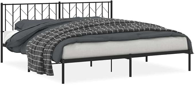 Bed Frame Black Powder-Coated Steel Double Size Bed Frame Sturdy Metal for Bedroom