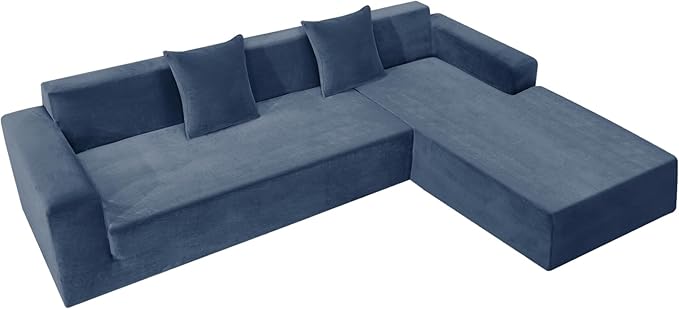 ZNSAYOTX 2026 Soft Velvet Sectional Couch Covers, Luxury Plush Slipcovers with Elastic Bottom for L Shape Sectional Sofa, 2 Pcs Pet Friendly Protector (3 Seat Couch + 2 Seat Chaise, Navy Blue)