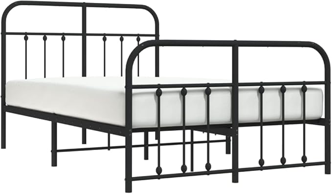 Bed Frame Black Powder-Coated Steel Small Double Bed Frame headboard Bedroom Furniture for Guest Room