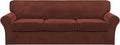 FantasDecor 4 Piece Sofa Velvet Couch Covers for 3 Cushion Stretch Slipcover with Individual Seat Cushion Elastic Furniture Protector for Pets, Machine Washable (Large Sofa, Burnt Brick)