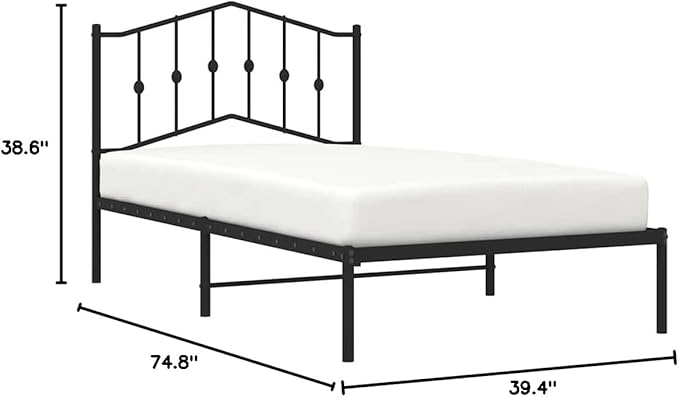 Twin Bed Frame with Headboard, Sturdy Powder-Coated Steel Design, Modern Black Finish for Bedroom, Underbed Storage Space, Durable Support for Adult Use