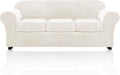 PrinceDeco Velvet Couch Covers for Sofa Soft 4 Pieces Couch Covers for 3 Cushion Couch Sofa Pet Friendly Furniture Protector with Non Slip Elastic Bottom Width Up to 90 Inch (Large, Porcelain)
