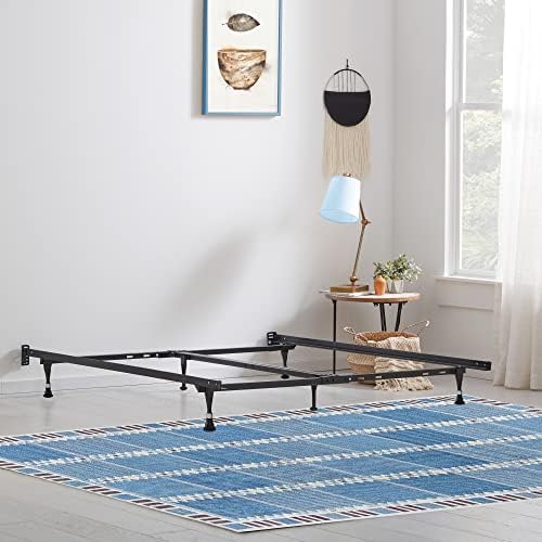Greaton, Advanced Bed Frame with Wheels | Single Angle Iron Center Support, Re-Rolled Rail Steel, Locking Wheels on Rug Rollers, Double Riveted 6 Steel Legs, Fits California King