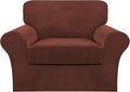 FantasDecor 2 Piece Chair Sofa Covers Velvet for Living Room Slipcovers with Individual Cushion Elastic Furniture Protector for Pets, Machine Washable (Armchair, Burnt Brick)