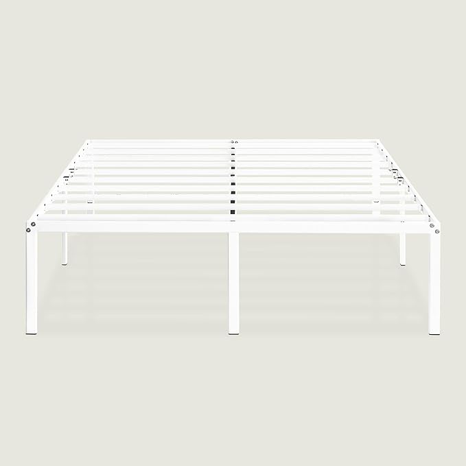 Best Price Mattress 16 Inch Metal Platform Bed Frame, Heavy Duty Steel Slats, White, King
