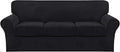 FantasDecor 4 Piece Sofa Velvet Couch Covers for 3 Cushion Stretch Slipcover with Individual Seat Cushion Elastic Furniture Protector for Pets, Machine Washable (Sofa, Black)