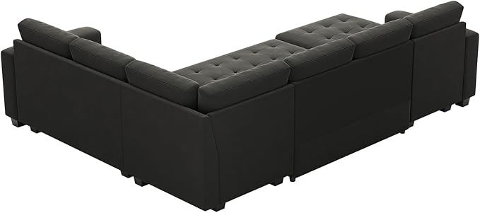 Belffin Modular Sectional Sleeper Sofa with Pull Out Bed U Shaped Sectional Sofa Couch with Storage Ottoman Velvet Covertible 7-Seater Sofa for Living Room Grey