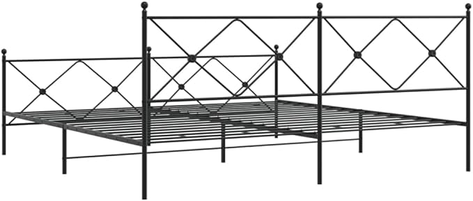 vidaXL King-Size Metal Bed Frame with Headboard/Footboard - Black, 81.5"x78"x35.6", Steel Construction, Extra Underbed Storage