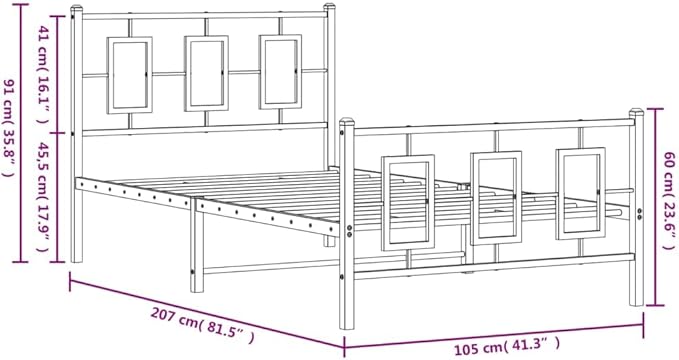 vidaXL Bed Frame White Powder-Coated Steel Single Bed Frame