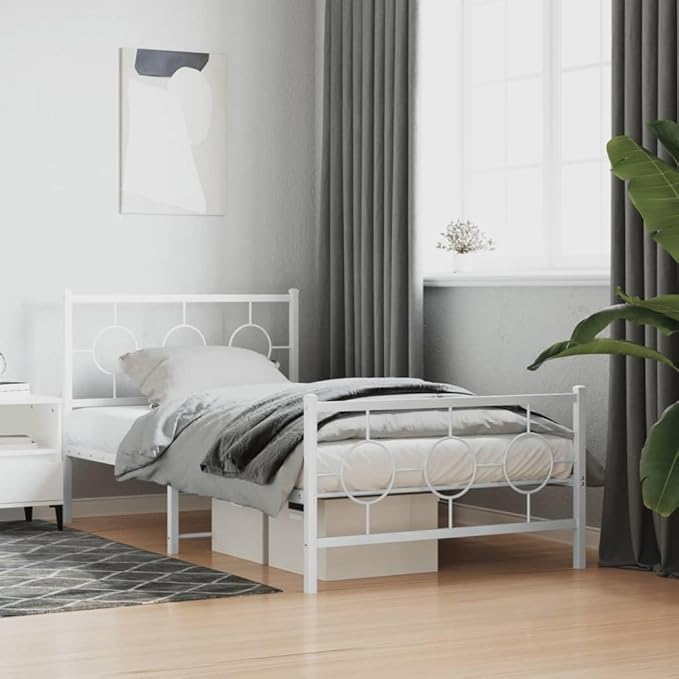 vidaXL Bed Frame White Steel Twin Bed Frame Rectangular Industrial