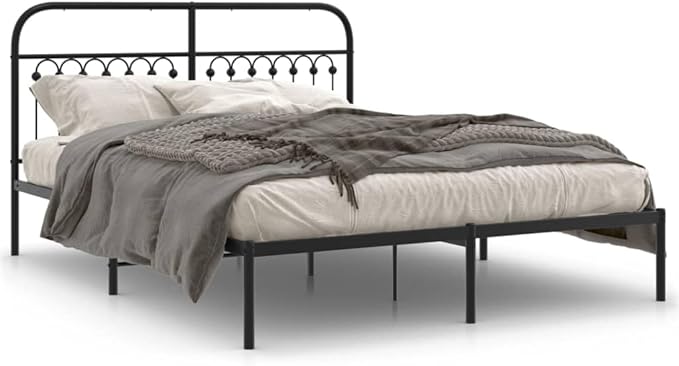 King Size Metal Bed Frame with Headboard, Sturdy Steel Construction, Matte Black Finish for Modern Bedroom Decor, Breathable Slats for Enhanced Airflow and