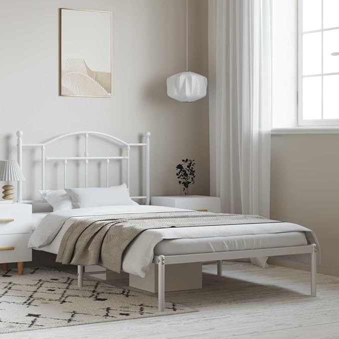 Bed Frame White Steel Single Bed Frame Rectangular Modern Bedroom Furniture Bedroom Decor for Hotels