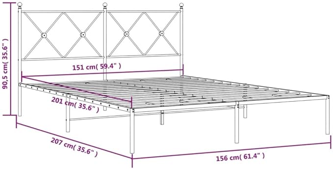 Modern Black Metal Bed Frame with Sturdy Steel Construction, 59.1 x 78.7 Inches, Easy Assembly for Bedroom or Guest Room, Elegant Design and Durable Support