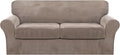 FantasDecor 3 Piece Sofa Covers Velvet for 2 Cushion Couch Stretch Loveseat Slipcover with Individual Seat Elastic Furniture Protector for Pets (Sofa, Taupe)