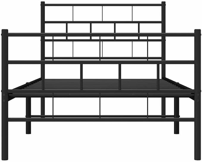 Single Metal Bed Frame Black Powder-Coated Steel Platform 77.2x41.1x35.4 in Modern Headboard Bedroom Furniture Easy Assembly for Teen Guest Room