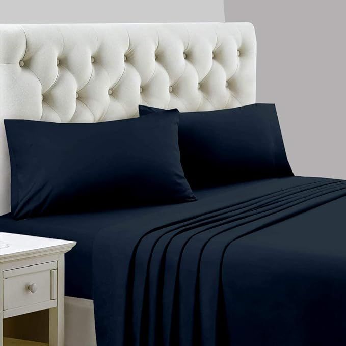 Ready To Rest Queen Waterbed Sheets, 4 Piece Attached Sheet Set, Fits 12 Inch Deep Mattress, Brushed Microfiber, Ultra Soft and Lightweight (Navy Blue)