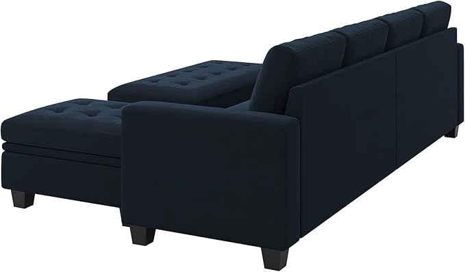 Belffin Velvet Convertible 4-Seat Sectional Sofa with Reversible Chaise L Shaped Sofa Couch Furniture Sets Sectional Couch with Storage Ottoman Blue
