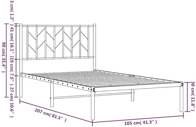 Pemberly Row Contemporary Powder-Coated Steel Single Bed Frame, Black Finish, 41.3 x 81.5 in, Minimalist Metal Design, Sturdy Bedroom Furniture for Guest Room or Small Spaces