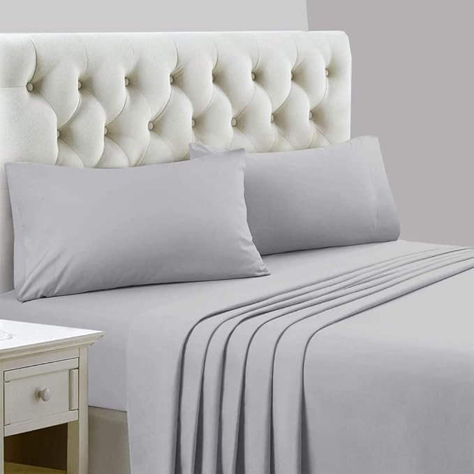Ready To Rest Super Single Waterbed Sheets, 4 Piece Attached Sheet Set, Fits 18 Inch Deep Mattress, Brushed Microfiber, Ultra Soft and Lightweight (Light Grey)
