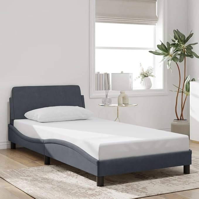 Light Gray Velvet Bed Frame with Storage, Modern Single Size Upholstered Platform for Small Spaces Dark Gray, 41.3 x 85.8 x 29.3 in