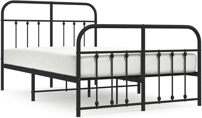 Bed Frame Black Powder-Coated Steel Small Double Bed Frame headboard Bedroom Furniture for Guest Room