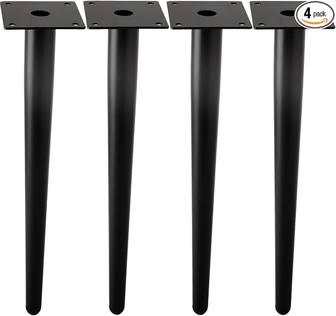 Straight Furniture Table Legs 28 Inch, Round Tapered Metal Furniture Legs Black, Modern Dresser Cabinet Sofa Support Feet Replacement, Set of 4