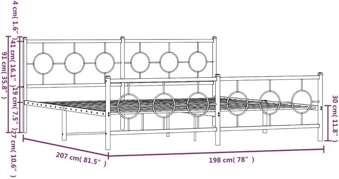 vidaXL Bed Frame White Powder-Coated Steel Double Durable Bed Frame