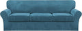FantasDecor 4 Piece Sofa Velvet Couch Covers for 3 Cushion Stretch Slipcover with Individual Seat Cushion Elastic Furniture Protector for Pets, Machine Washable (Large Sofa, Peacock Blue)