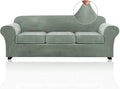 PrinceDeco PriceDeco Velvet XL Couch Cover for Oversized Sofa 4 Piece Sofa Covers for 3 Cushion Couch Washable Furniture Protector with Non Slip Elastic Bottom Width Up to 97 Inch(X-Large, Seagrass)