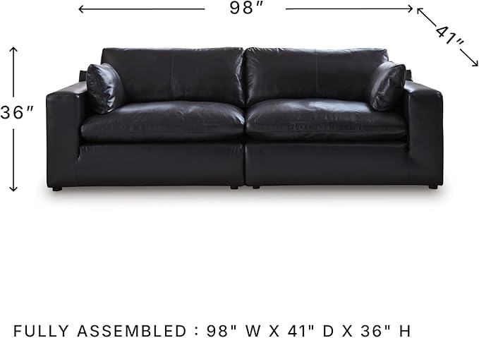 Signature Design by Ashley Emilia Straight Contemporary Leather Match 2-Piece Sectional Loveseat with Removable Cushion, Black