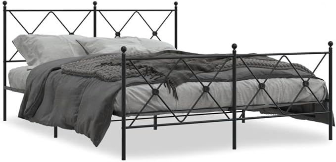 King Size Metal Bed Frame with Headboard and Footboard, Sturdy Steel Construction, Timeless Black Powder Coating for Classic and Modern Bedrooms, Under Bed Storage Space,