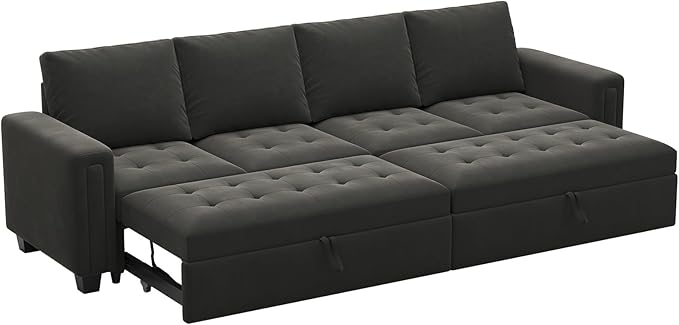 Belffin Modular Sectional Sleeper Sofa with Pull Out Bed Convertible Velvet Sleeper Sofa with Storage Sectional Couches for Living Room Grey