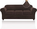 PrinceDeco Velvet Couch Covers for Sofa Soft 4 Pieces Couch Covers for 3 Cushion Couch Sofa Pet Friendly Furniture Protector with Non Slip Elastic Bottom Width Up to 90 Inch (Large, Brown)