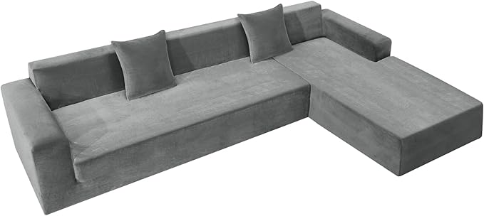 ZNSAYOTX 2026 Soft Velvet Sectional Couch Covers, Luxury Plush Slipcovers with Elastic Bottom for L Shape Sectional Sofa, 2 Pcs Pet Friendly Protector (3 Seat Couch + 3 Seat Chaise, Grey)