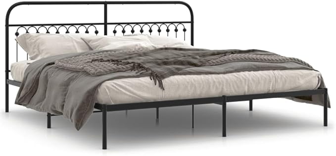 Classic Black Steel Double Bed Frame with Underbed Storage, Elegant Traditional Design for Bedroom or Guest Room, Durable and Stable Support for Mattress