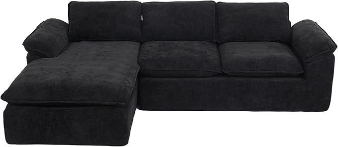 105.6”L Shape Modular Sectional Couch for Living Room, Modern Cloud Sectional 3 Seat Sofa with Oversized Chaise, Woven Texture Upholstery Boneless Couch (Black, Left Facing Chaise)