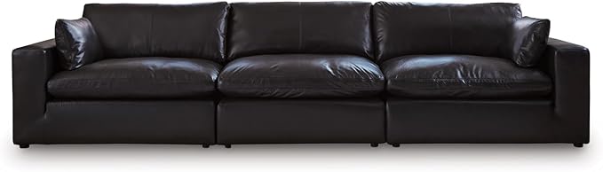 Signature Design by Ashley Emilia Straight Contemporary Leather Match 3-Piece Sectional Sofa with Removable Cushion, Black